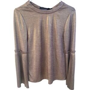 Soul Sanctuary Purple & Gold Metallic Long Flair Sleeve Top with Tie Neck - M